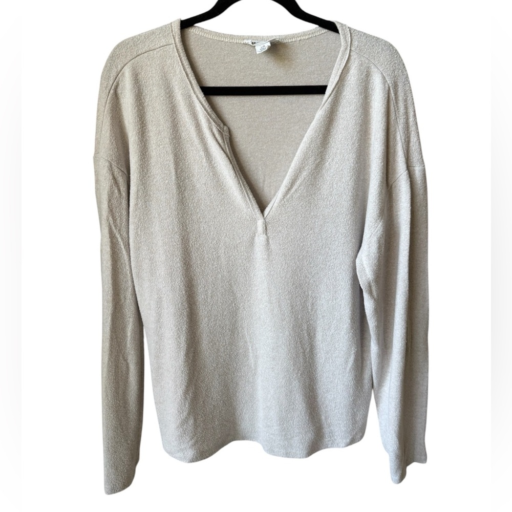 For The Republic Neutral Beige V-Neck Long Sleeve Top